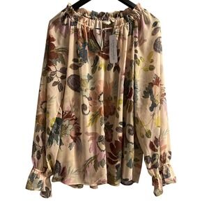 Soft Surroundings Velina Top Womens 3X  Sheer Floral Chiffon Ruffle Keyhole Neck